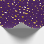 Elegante gouden sterren met een paarse vorm cadeaupapier (Hoek)