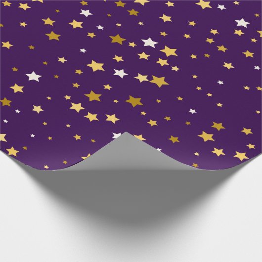 Elegante gouden sterren met een paarse vorm cadeaupapier (Hoek)