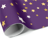Elegante gouden sterren met een paarse vorm cadeaupapier (Rol Hoek)