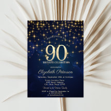Elegante Gouden Sterren  Navyblauw 90e Verjaardags