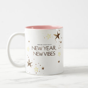 Elegante Gouden Sterren "Nieuw Jaar, Nieuwe Vibes" Tweekleurige Koffiemok