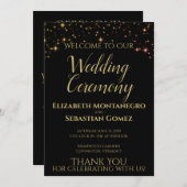 Elegante gouden sterren op zwarte feestelijke brui programmakaart (Voorkant / Achterkant)