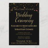 Elegante gouden sterren op zwarte feestelijke brui programmakaart (Voorkant)