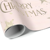 Elegante gouden sterren vrolijk kerstroze cadeaupapier (Rol Hoek)