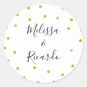 Elegante Gouden Stippen Bruiloft Ronde Sticker