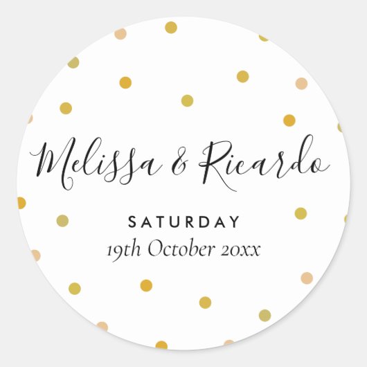Elegante Gouden Stippen Bruiloft Ronde Sticker (Voorkant)