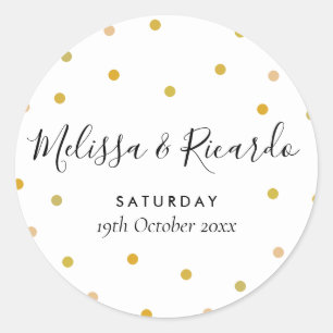 Elegante Gouden Stippen Bruiloft Ronde Sticker