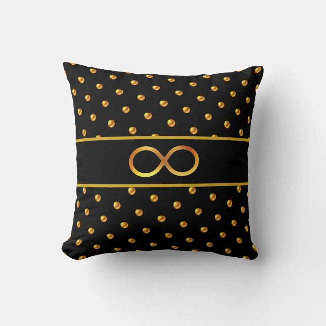 Elegante Gouden Stippen & Oneindigheidssymbool Kussen (Voorkant)