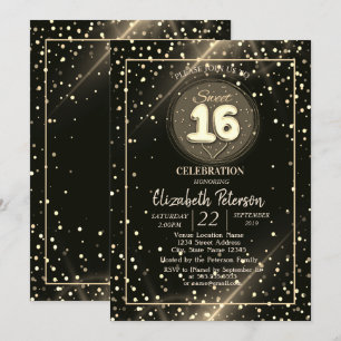 Elegante Gouden Stippen, Sweet 16 Feestje Kaart
