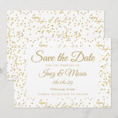 Elegante Gouden Stof Confetti Chic Script Bruiloft Save The Date (Voorkant / Achterkant)