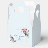 Elegante gouden stoffige blauwe roze bloemige brui bedankdoosjes (Geopend)