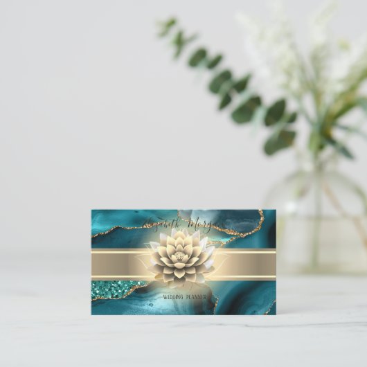 Elegante gouden streep, lotus glitter smaragdgroen visitekaartje (Staand voorkant)