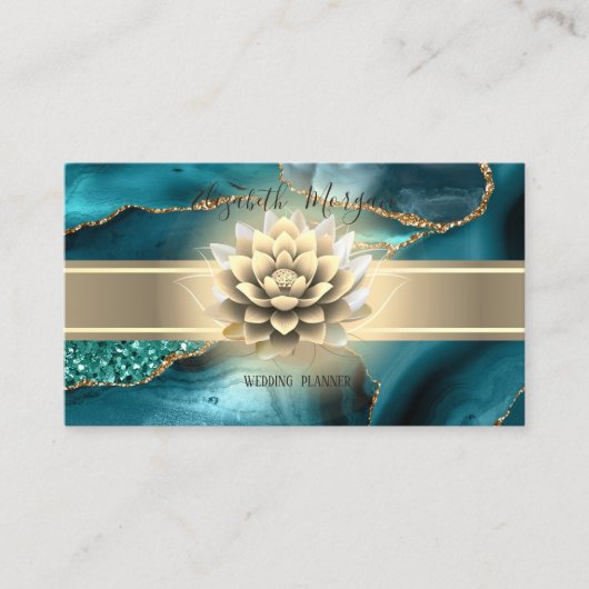 Elegante gouden streep, lotus glitter smaragdgroen visitekaartje (Voorkant)