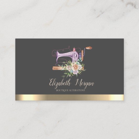 Elegante gouden streep naaimachine visitekaartje (Voorkant)