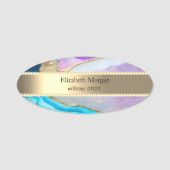 Elegante Gouden Streep, Parels, Violet Blauw Marme Naamplaatje (Voorkant)