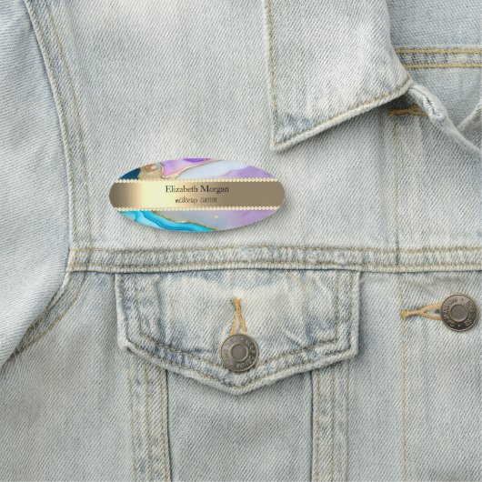 Elegante Gouden Streep, Parels, Violet Blauw Marme Naamplaatje (In situ)