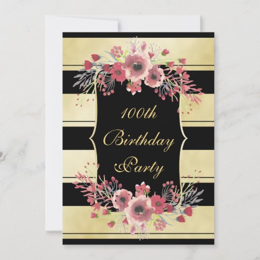 Elegante Gouden Strepen Bloemige Waterverf 100ste Kaart (Voorkant)