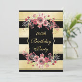 Elegante Gouden Strepen Bloemige Waterverf 100ste Kaart (Staand voorkant)