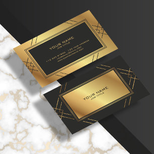 Elegante Gouden Strepen en Zwart Patroon Monogram Visitekaartje