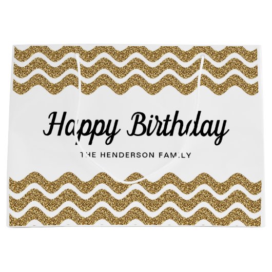 Elegante gouden strepen Happy Birthday Groot Cadeauzakje (Voorkant)