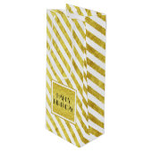 Elegante gouden strepen Happy Birthday Wijn Cadeautas (Voorkant Gekanteld)
