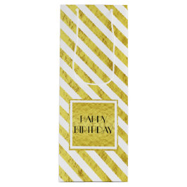 Elegante gouden strepen Happy Birthday Wijn Cadeautas