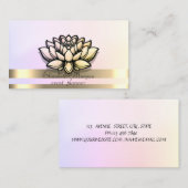 Elegante Gouden Strepen Holografische Chique Lotus Visitekaartje (Voorkant / Achterkant)