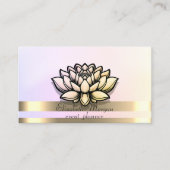 Elegante Gouden Strepen Holografische Chique Lotus Visitekaartje (Voorkant)