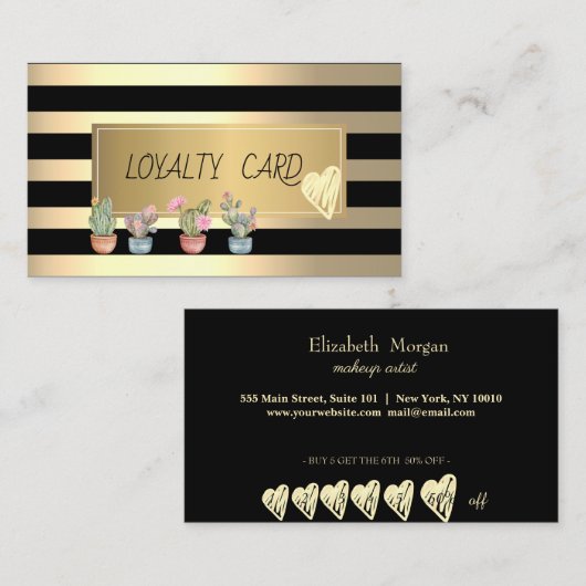 Elegante gouden strepen, Lijst, gouden harten vetp Klantenkaartje (Voorkant / Achterkant)
