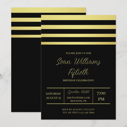 Elegante gouden strepen mannelijke verjaardag kaart (Voorkant / Achterkant)