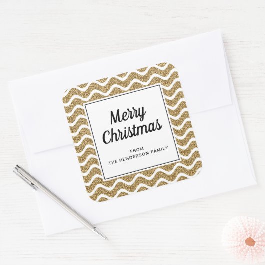 Elegante Gouden Strepen Script Prettig Kerstfeest Vierkante Sticker (Envelop)