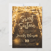 Elegante gouden string lichten foto zoet 16 kaart (Voorkant)