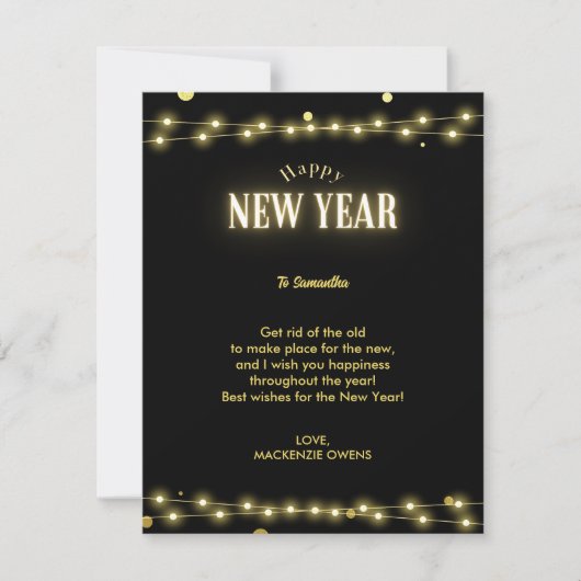 Elegante gouden string lichten NYE Viering Feestdagenkaart (Voorkant)