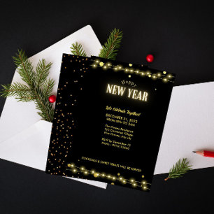 Elegante gouden string lichten NYE Viering Kaart