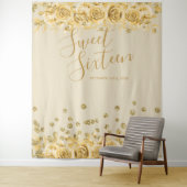 Elegante Gouden Sweet 16 Glitter Confetti Bloemen Wandkleed (In situ)