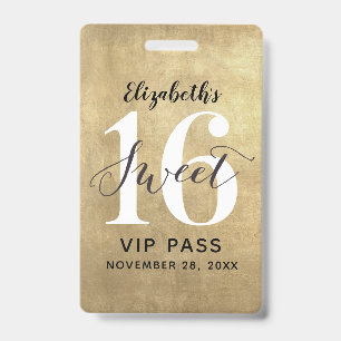 Elegante Gouden Sweet 16 Verjaardag VIP-badge Badge
