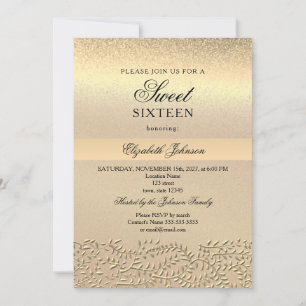 Elegante Gouden Sweet 16 Verjaardagsuitnodiging Kaart