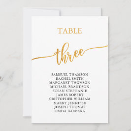 Elegante gouden tafel nummer 3 zitplaatsenkaart kaart