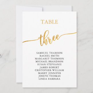 Elegante gouden tafel nummer 3 zitplaatsenkaart kaart
