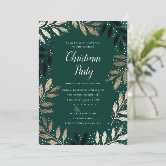 Elegante Gouden Tak Kerstfeest Borrel Kaart (Staand voorkant)