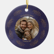 Elegante Gouden Takken Familie Foto Kerstmis Blauw