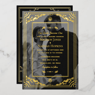 Elegante Gouden Tarotkaart Huwelijksfoto Uitnodigi Folie Uitnodiging