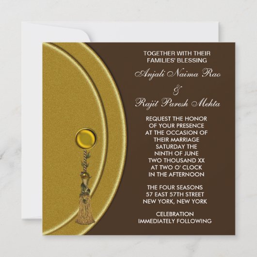 Elegante gouden Tassel Indiase bruiloft Kaart (Achterkant)