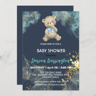 Elegante gouden teddybeer waterverf baby boy showe kaart