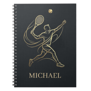 Elegante gouden tennisspeler met aangepaste naam notitieboek
