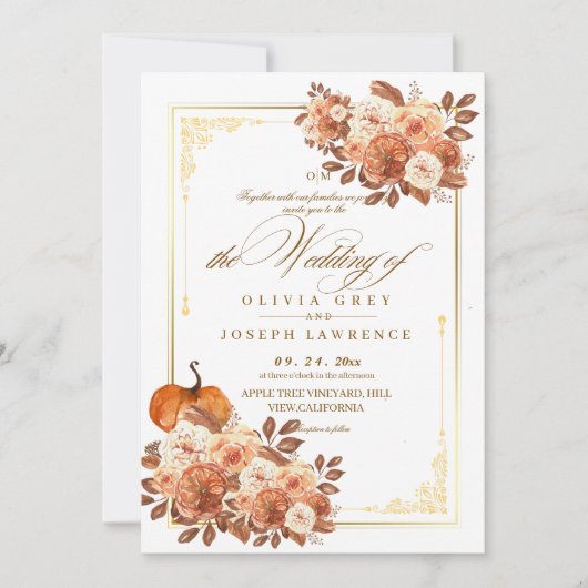 Elegante gouden terracotta bloemenboho rustieke br kaart (Voorkant)