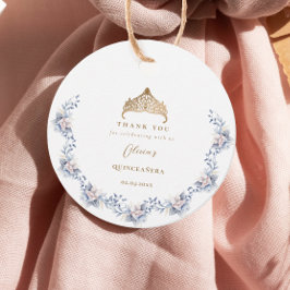 Elegante gouden Tiara Blauwe Bloemen Quinceañera Bedankjes Labels
