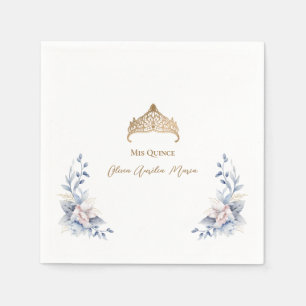 Elegante gouden Tiara Blauwe Bloemen Quinceañera Servet
