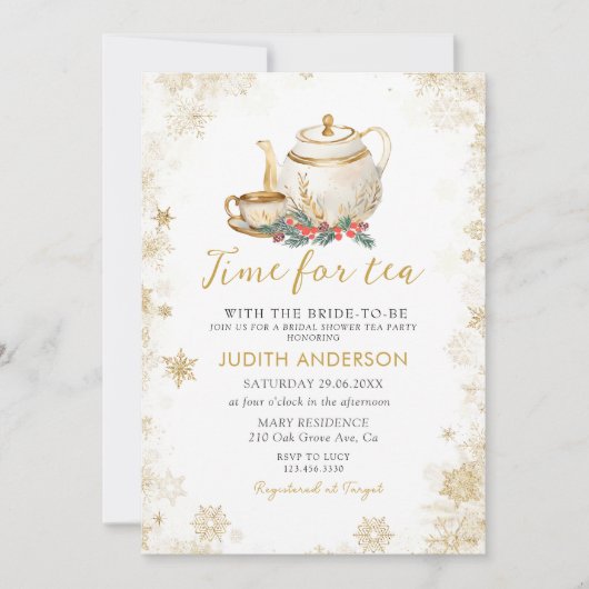 Elegante gouden tijd voor Tea Christmas Vrijgezell Kaart (Voorkant)