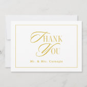 Elegante gouden toon script bruiloft foto bedankkaart (Voorkant)